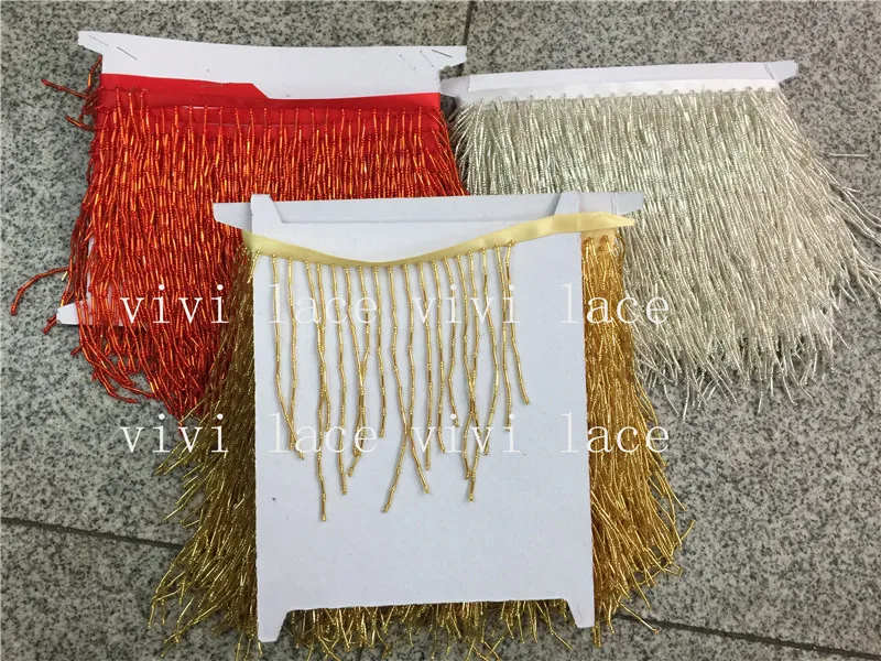 buy 10 yards bag f035# red gold silver wave beads tassel fringe 8 13cm width for wedding bridal dress sawing party