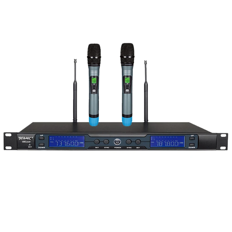 

K100 WIRELESS Microphone Metal construction PRO Karaoke UHF Dual 2 Channel LED System with 2 MIC Fixed Frequency