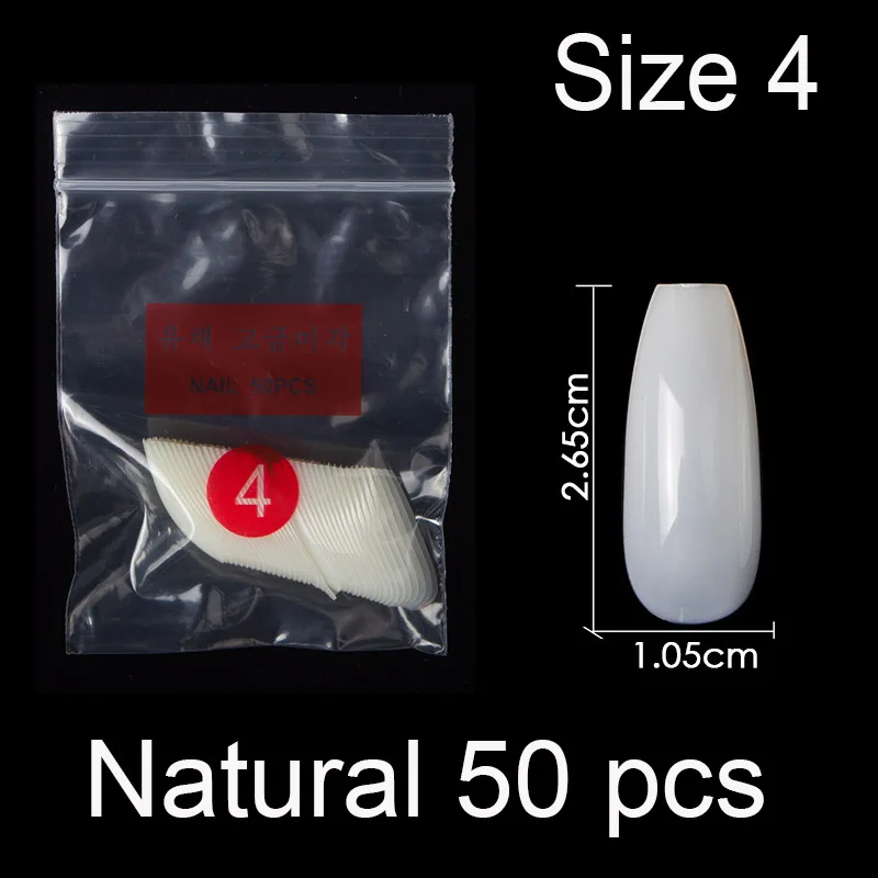 50 штук в упаковке определенного размера балерина гроб полное покрытие накладные ногти из акрила накладные ногти маникюр Размер 0 1 2 3 4 5 6 - Цвет: Natural Size 4