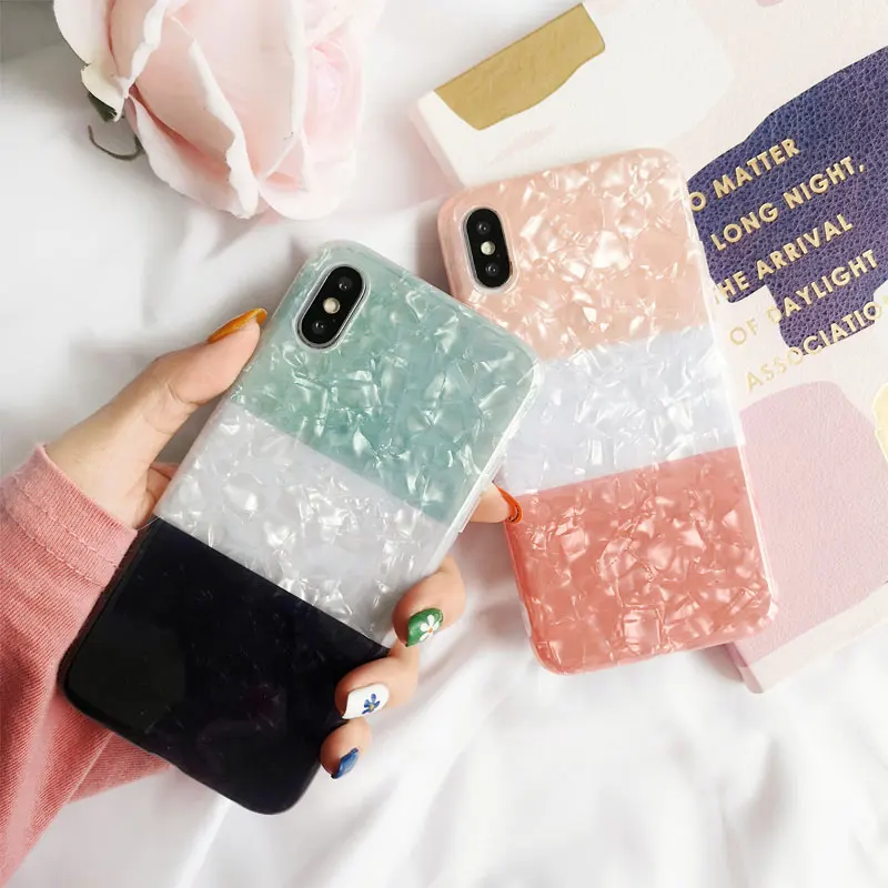 

Luxury Glitter Phone Case For iPhone 6 6s 7 8 Plus Splicing Shell Pattern Cases For iPhone XR case XS Max Soft Silicone Cover