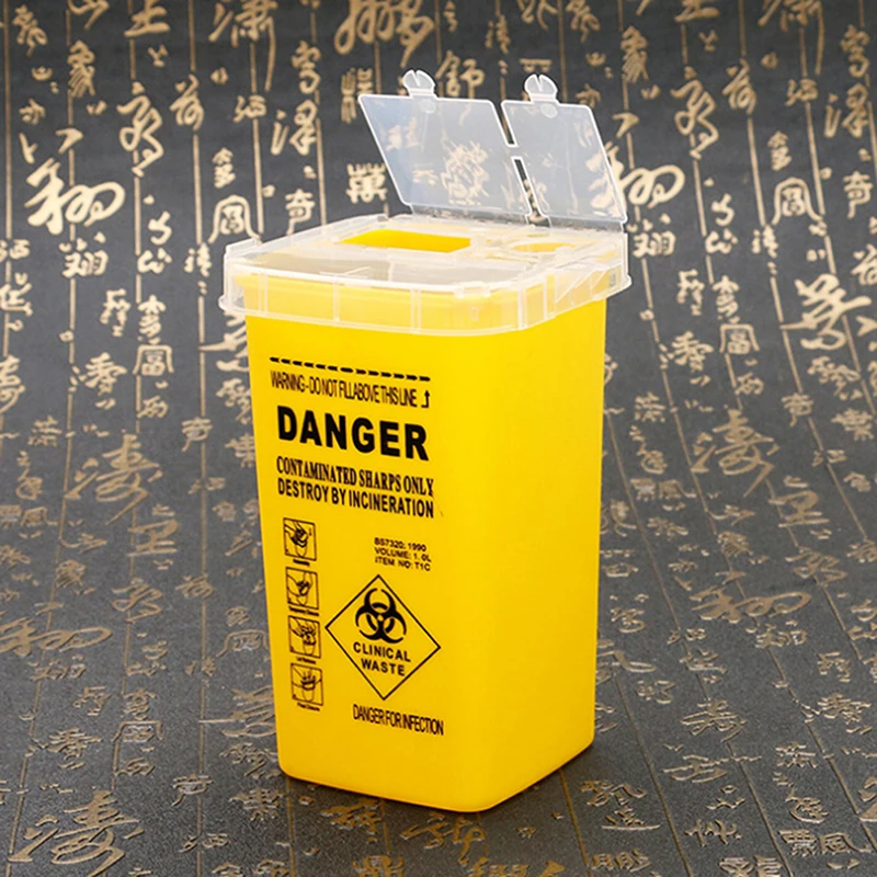 1 Pcs Yellow Sharps Container Biohazard Needle Disposal for Medical Dental Tattoo Hot Sellingin
