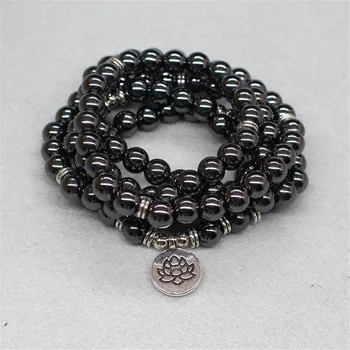 

Energy 8mm Natural Black Hematite 108 Beads Mala Multi Circle Men's Wrap Bracelet Yoga Lotus Charm Meditation Necklace Dropship
