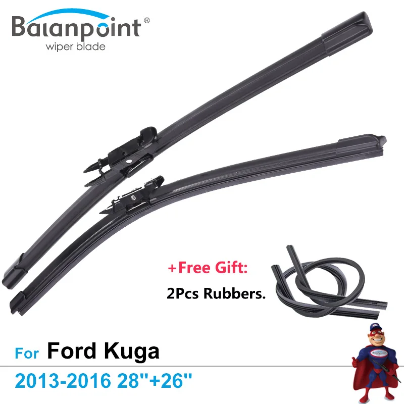 2Pcs Wiper Blades + 2Pcs Free Rubbers for Ford Kuga 2013 2016 28"+26