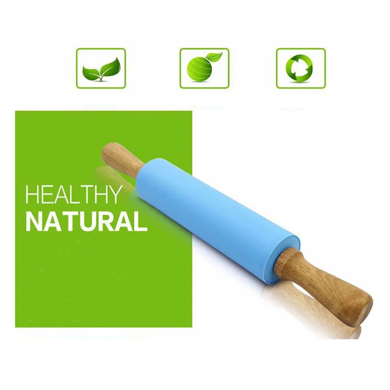 Силиконовая Скалка RSCHEF с ручкой из массива дерева|rolling pin|rolling pin siliconerolling stick |