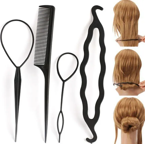 

4PC/Set Pro Hair Twist Styling Clip Stick Bun Maker Braid Tools Comb Barrettes Braider Hair Accessories for Women Lady Girl