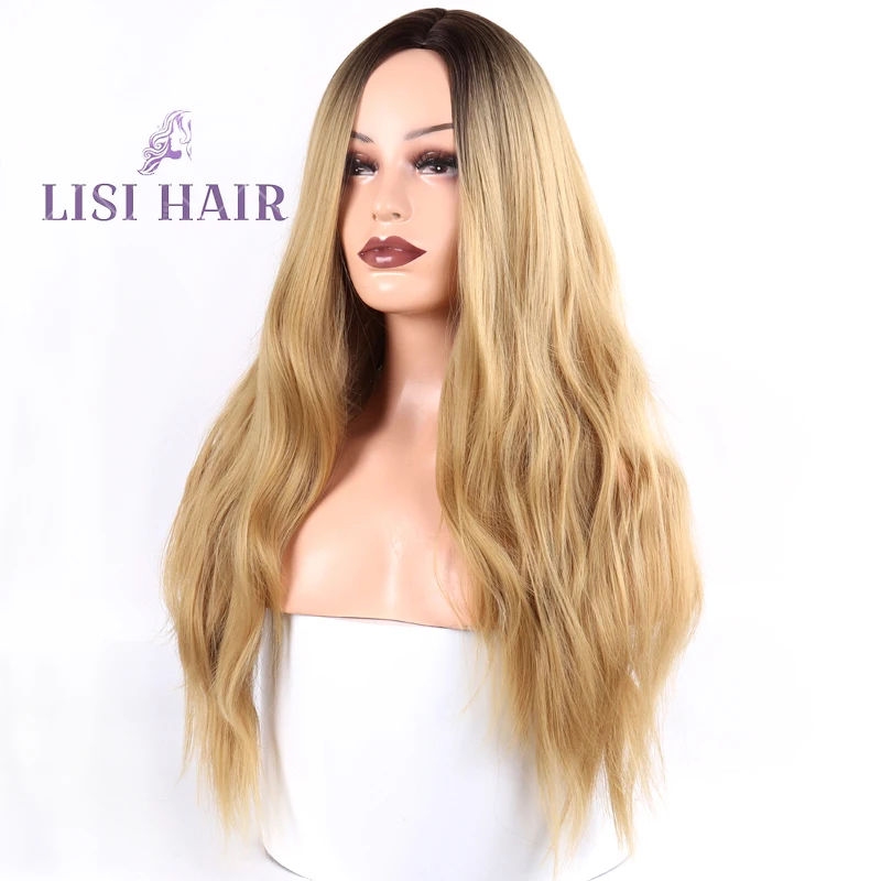 LISI волосы волнистые 2" Длинные термостойкие синтетические парики для черный/белый для женщин черный Омбре блонд вечерние Косплей Прическа Длинные