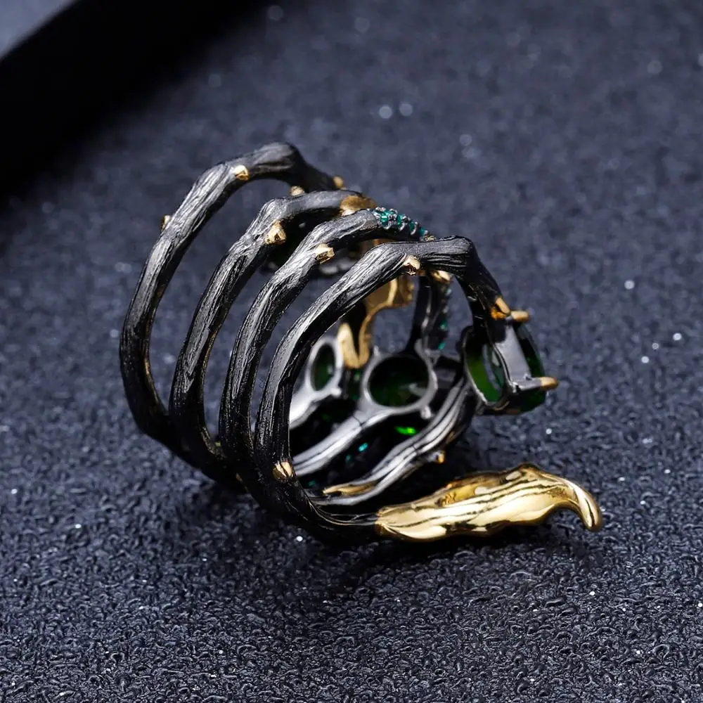 GEM'S BALLET 2.57Ct натуральный хром диопсид драгоценный камень кольцо на палец 925 пробы Серебряная повязка с изображением листьев кольца для женщин хорошее ювелирное изделие