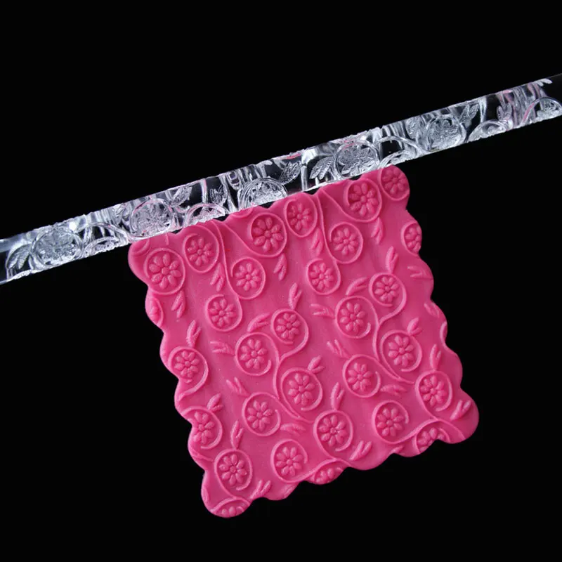 

Acrylic Non-stick Kitchen Pattern Rolling Pin Cake Embossing Dough Roller Sugarcraft Decorating Rolling Pin DIY Kitchen Cook