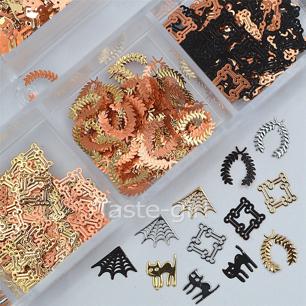 

Mixed design Nail Art Metal 3D Nail Decorations Gold silver black Slice Alloy Sequin Nail Jewelry Decoration For nails