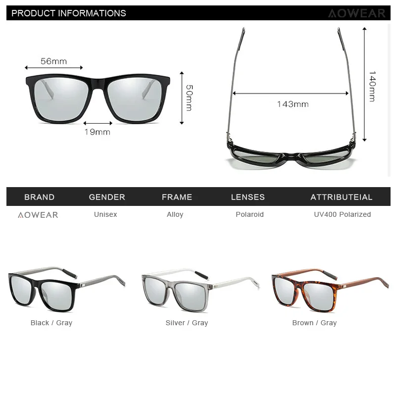 AOWEAR квадратные очки Хамелеона женские поляризационные фотохромные