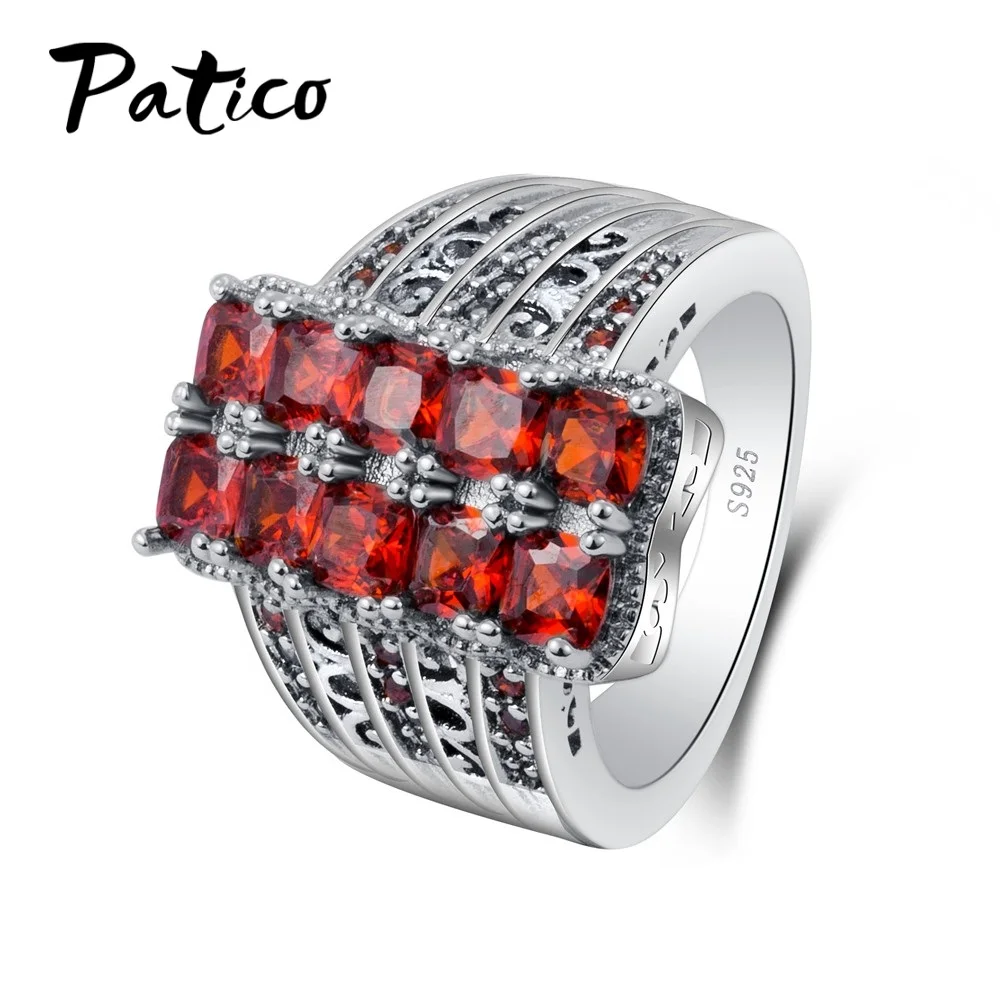 

Best Selling Fashion Jewelry Red CZ Geometric Vintage Retro Finger Ring Women High Quality Wide Design Party Jewelry