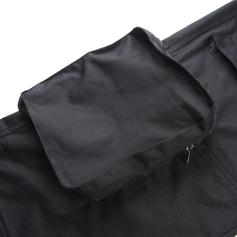 Sweetown черные брюки карго для женщин Мода карманы лоскутное Хиппи Брюки Поддельные молнии тканые Высокая талия Уличная Брюки