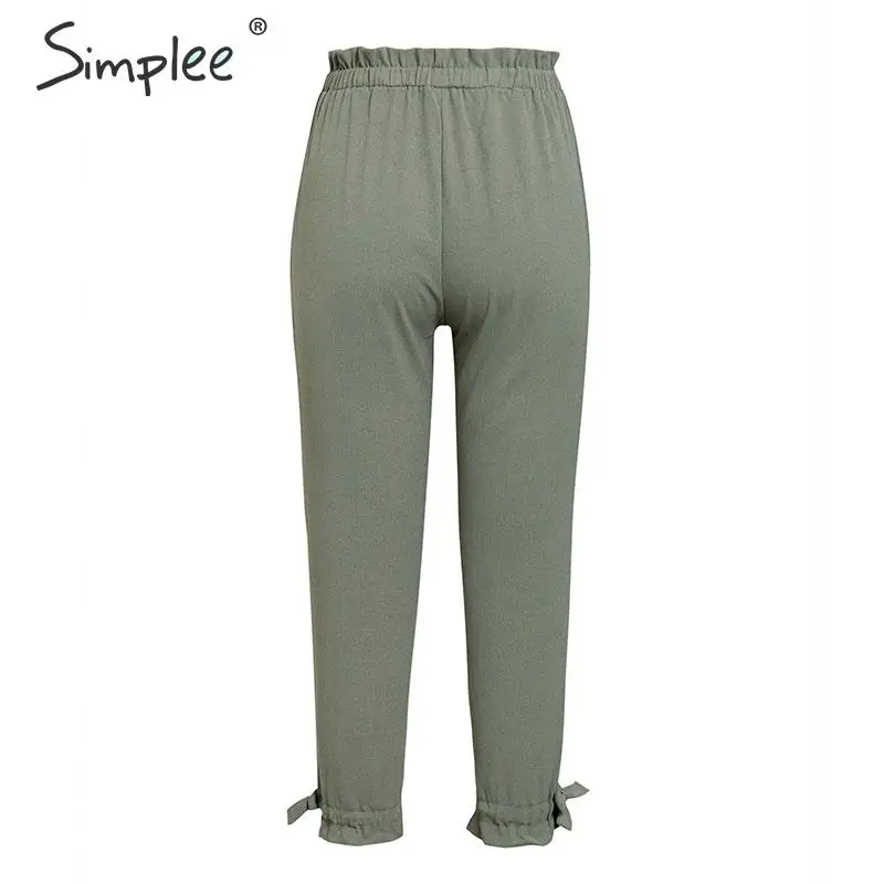 Женские зеленые брюки-карандаш Simlee на завязке, элегантные повседневные зеленые штаны на лето, брюки с высокой талией и карманами