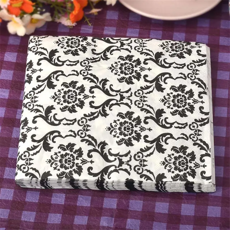 HAOCHU 20 шт Классические черные бумажные салфетки, украшение для отеля, салфетки, салфетка для свадебной вечеринки, коврик для чашки, декупаж, нож, посуда - Цвет: Porcelain