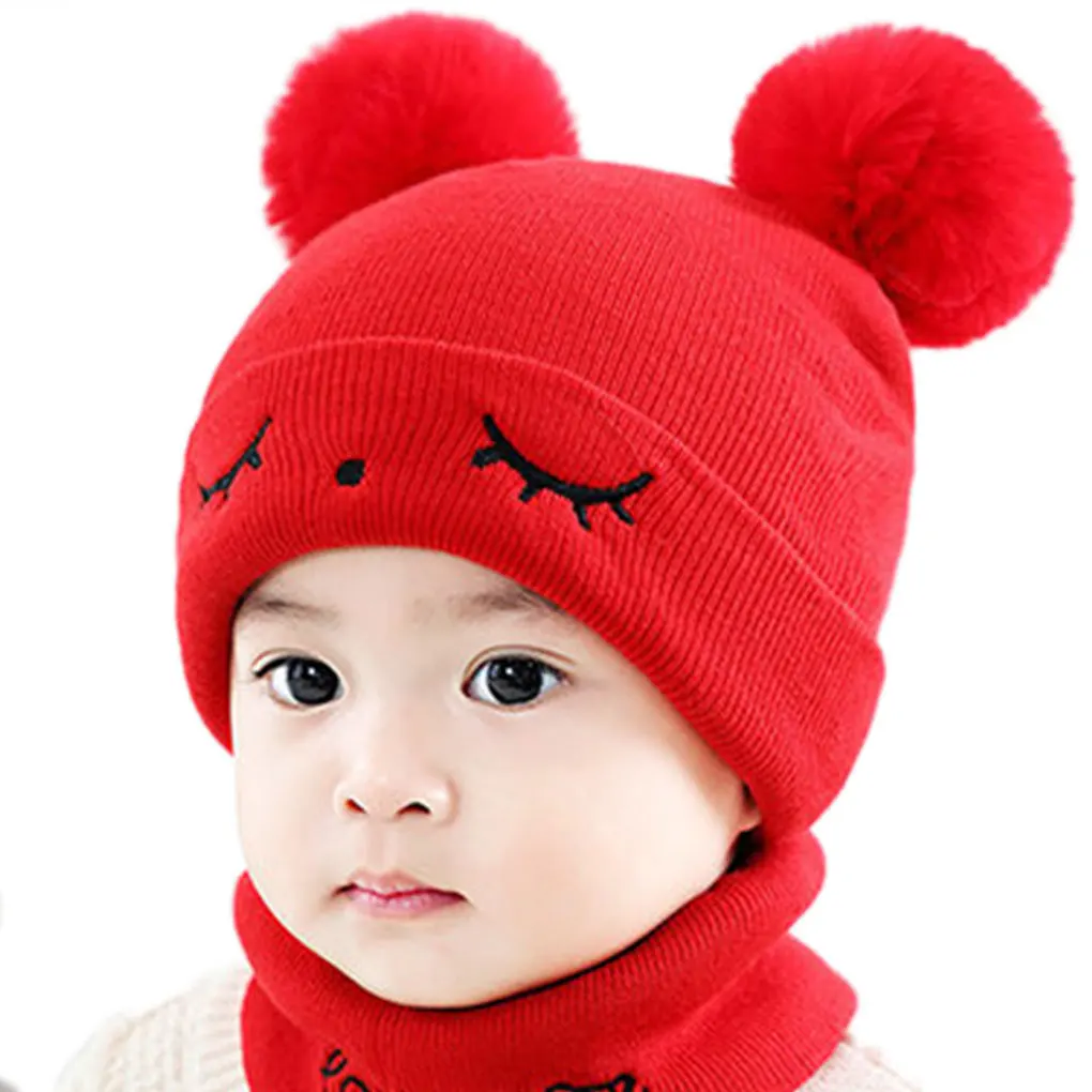 

2pcs/lot Toddler Infant Baby Girls Boys Warm Hat Winter Hooded Scarf Ear flap Knitted Cap Cute Kids Boys Girls Children Scarf