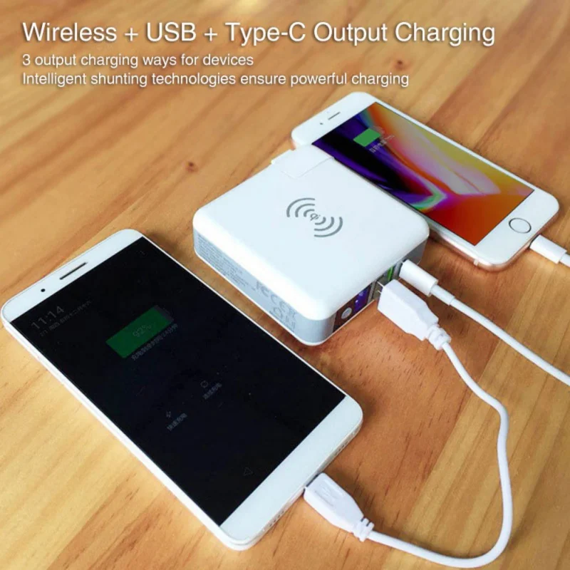 Portable Qi Wireless Fast Charging Real 6700mAh Power Bank 2USB Fast Charger LCD Battery Charger With US Plug For IPhone Android