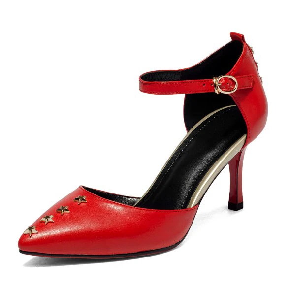 

Black/red New 2017 Women Fashion Hollow Side Closed Toe Pointed Toe Cover Heel High Heel Sandals Office Lady Party Pumps