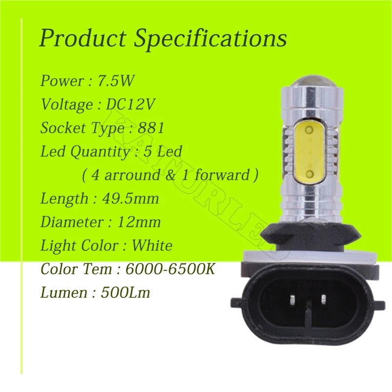 1 шт., катур 881 H27, противотуманный светодиодный светильник для вождения, лампа для бега, супер яркие COB чипы, внешние огни, 7,5 Вт, 500лм, светодиодный светильник 12 В