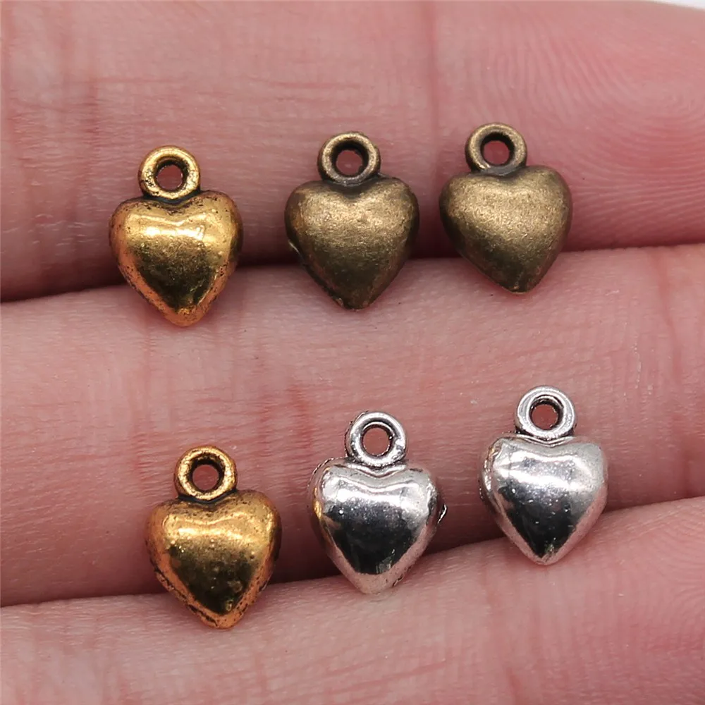 WYSIWYG 20pcs 9x7x4mm 3 Colors Antique Gold Color Antique Silver Color Antique Bronze Color 3D Solid Tiny Heart Charm