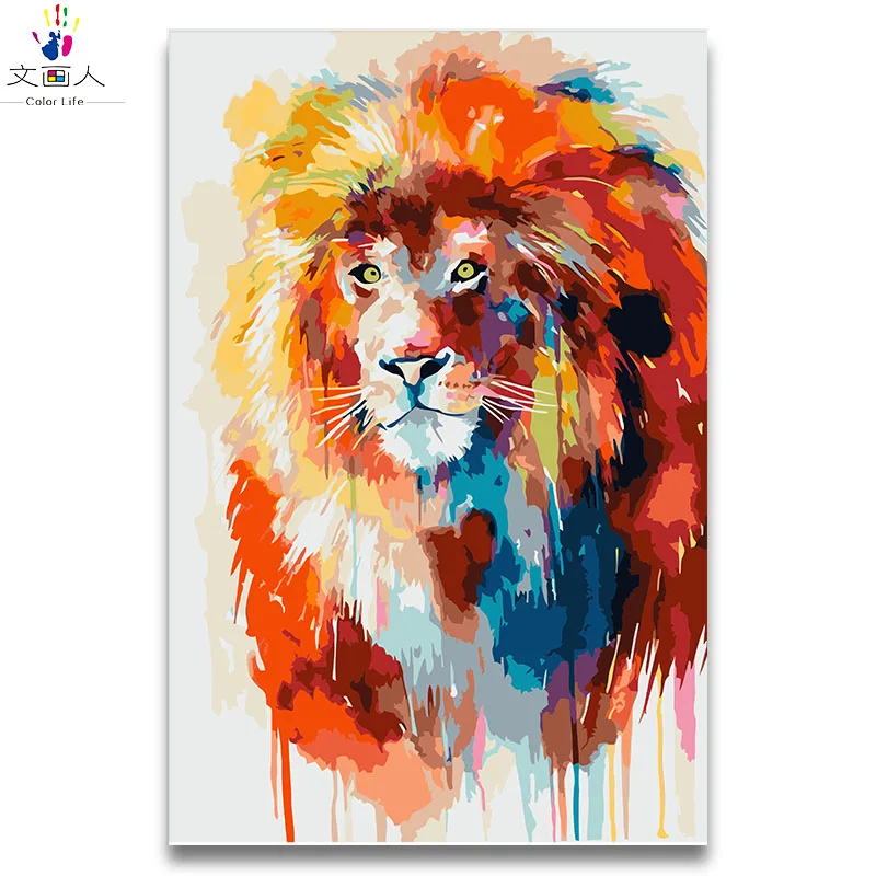 

Watercolor animal Lion diy oil paints colorings by numbers drawn by yourself With colors on canvas for kids practise paint