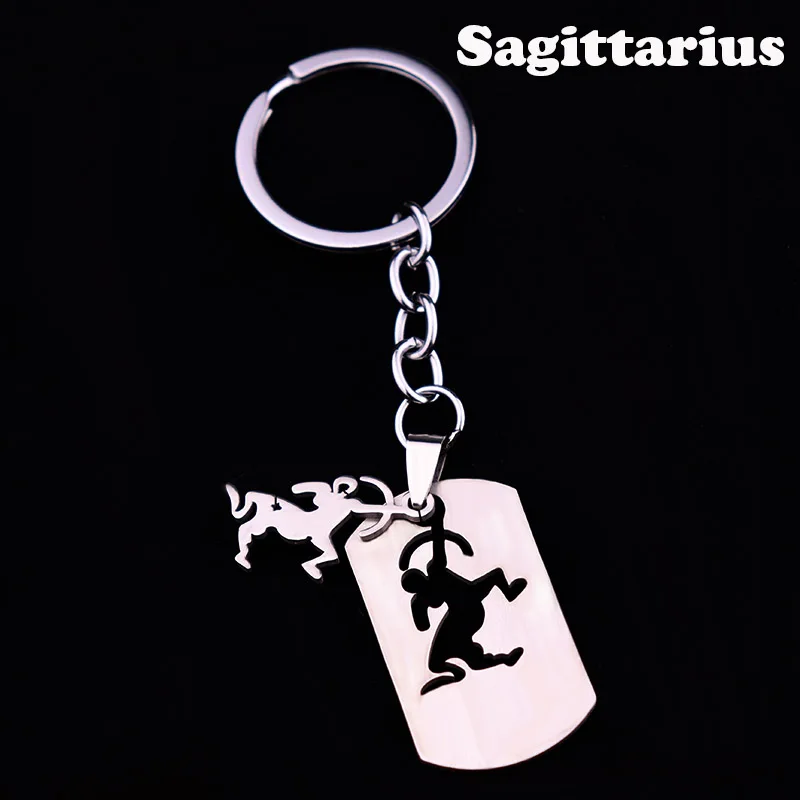 Металлический брелок для ключей, мужской знак зодиака, металлический брелок из нержавеющей стали, созвездие, брелок для ключей, подарок для бойфренда, брелки для мужчин - Цвет: Sagittarius