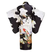 Black Woman Lady Japanese Tradition Yukata Kimono With Obi Flower Vintage Evening Dress Cosplay Costume One size ZW01 - Image 2