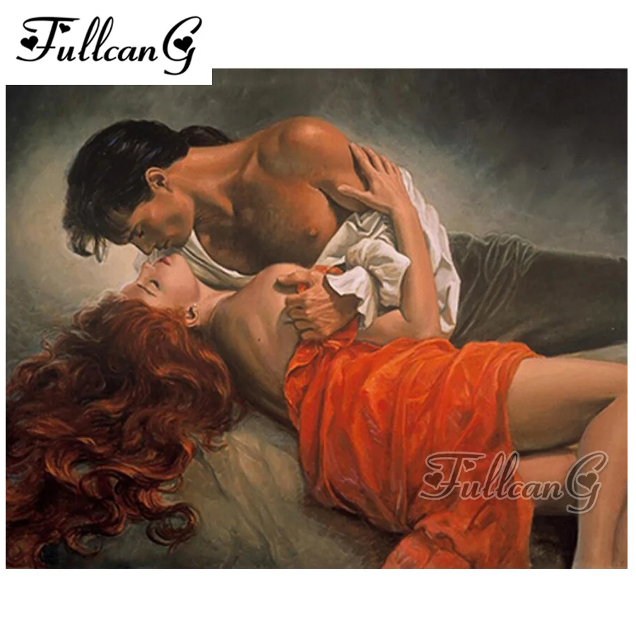 

FULLCANG couple kissing diamond painting cross stitch mosaic 5d needlework diy full square diamond embroidery kits G620