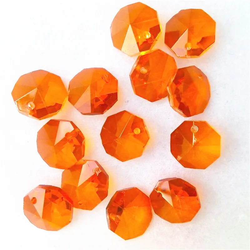 14 мм оранжевый красный кристалл Восьмиугольные бусины с 1 отверстие люстра Запчасти нити подвесные гирлянды Шторы интерьера