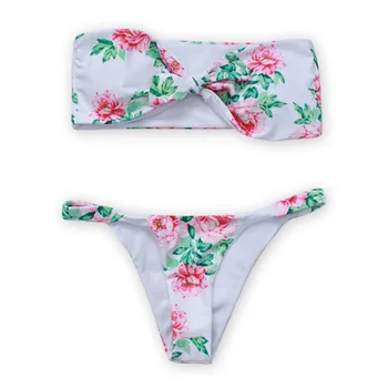 

sexy bikini 2019 printing Flower Wrap chest Bandage Adjustable Breast pad micro bikinis set swimwear women swimsuit biquini mayo