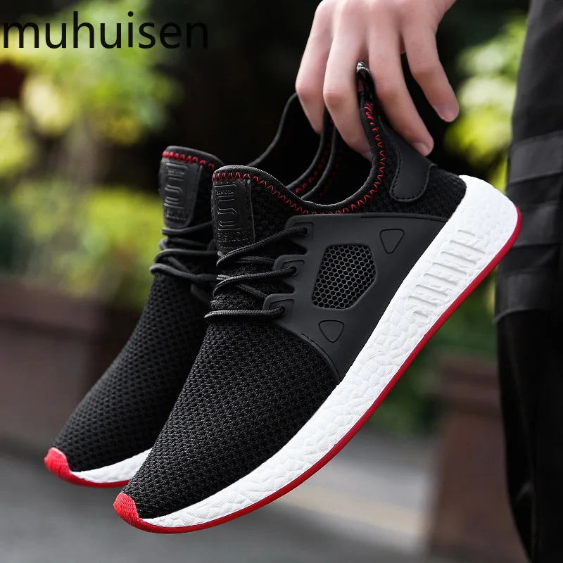 

2019 Fashion Men Shoes Casual Weaving Fly Mesh Breathable Light Soft Black Slipon Mens Shoe Male Trainers Sneakers Human Race