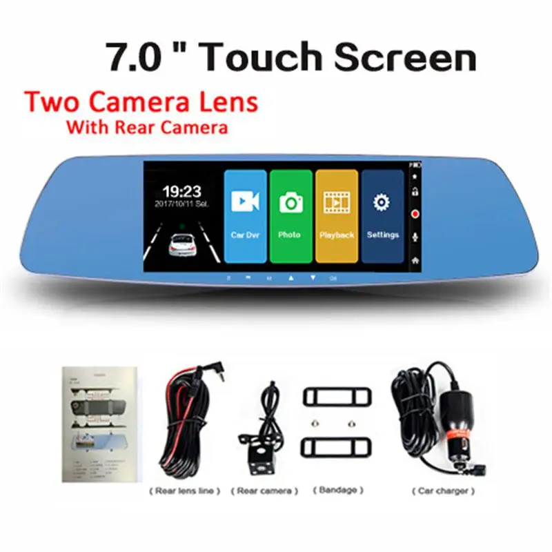 

Dragonpad 7 Inch Touch Screen Car DVR Dual Lens Camera Rearview Mirror Video Recorder Dash Cam Auto Camera