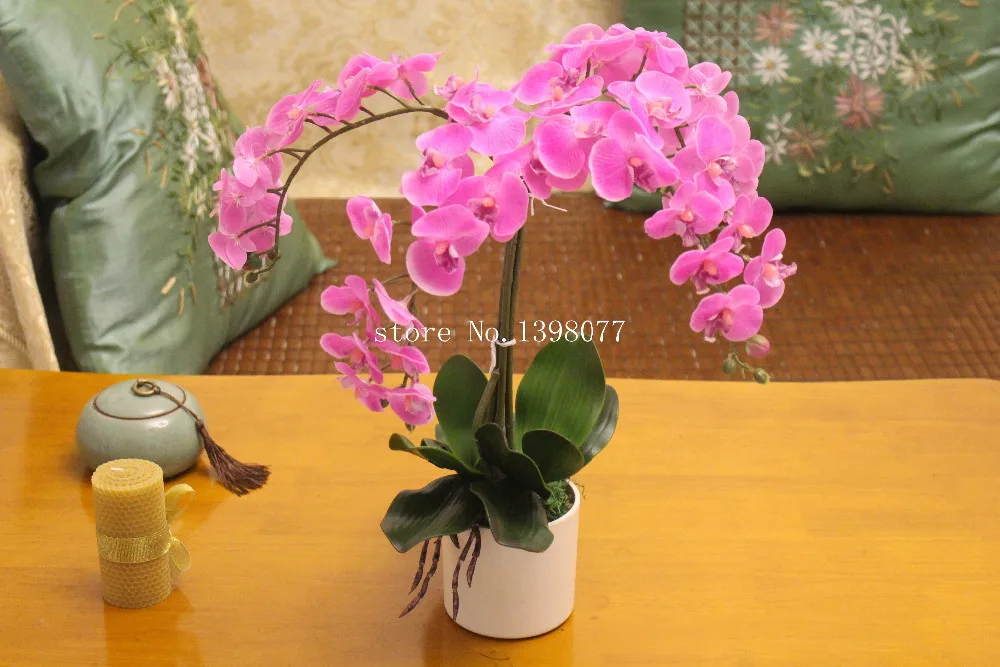 1 Набор цветок+ ваза искусственная композиция цветок орхидеи Бонсай настоящий сенсорный цветок Кремниевая Орхидея настоящий сенсорный лист орхидеи стеклянная ваза