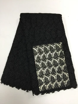 

african cord lace fabric embroidered water soluble Nigeria mesh guipure lace jacquard fabric swiss net cloth for dress black