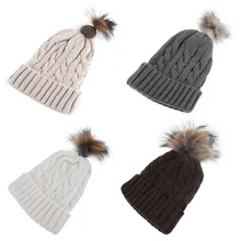 100% Новый Спот Кабель Енот Меховая Шапка Дети Hat Cap помпон Большой Теплый Англичане Зимняя Шапочка Шляпу Ребенка Девушка Мальчики Ребенка 15 см