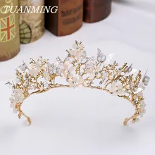 Барк Винтаж Золотая Бабочка невесты диадемы Короны невесты цветок ободки для волос жемчуг свадебные аксессуары для волос Выпускной Ювелирные изделия Подарки