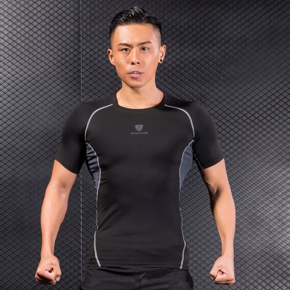 Мужская компрессионная футболка для бега с коротким рукавом, быстросохнущие дышащие облегающие топы, футболка, топ для бастетбола, Новинка