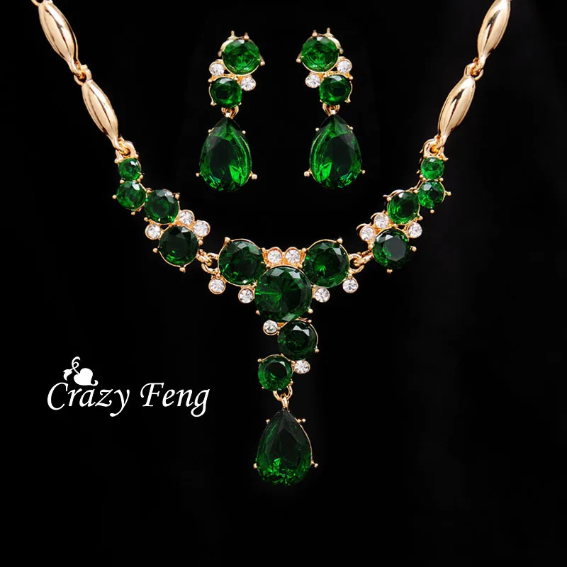 

Women Fashion Yellow Gold-color CZ jewelry sets Austrian crystal Flower Wedding Jewelry Sets Free shipping