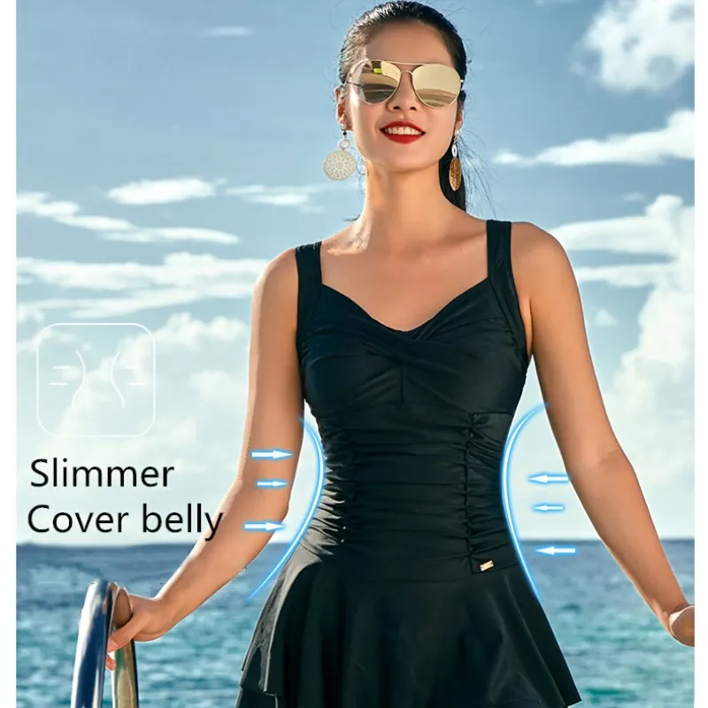 361 One Piece Swimsuit with Skirt Women 2018 Plus Size Conservative Swim Dress Female Bathing Suit Japanese Ladies Swimming