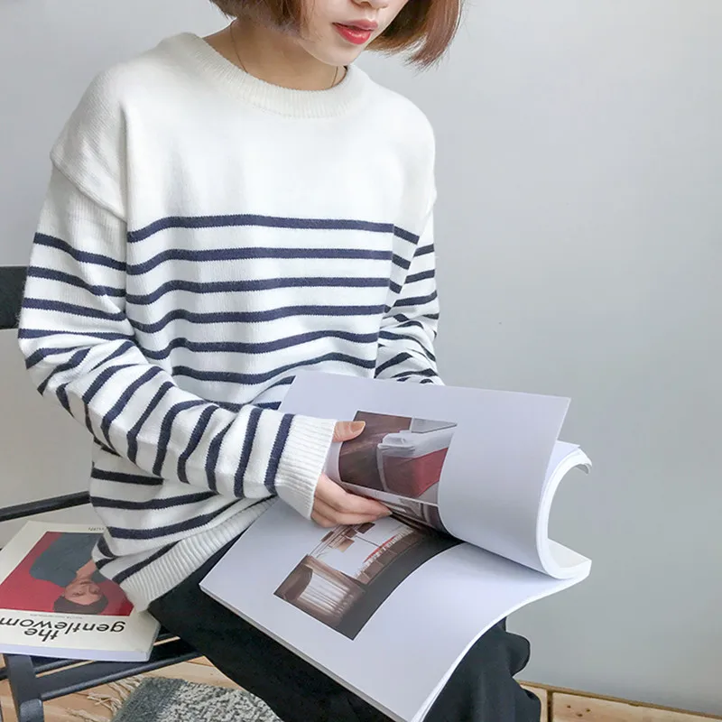 

2 colors 2017 basic autumn and winter stripe high quality women sweaters and pullovers (B0813)