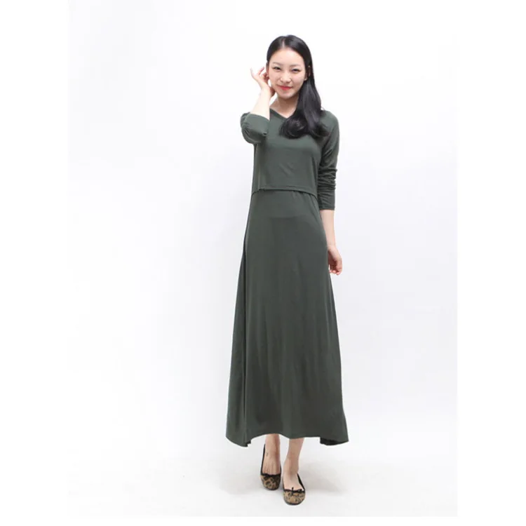 

Spring Maternity Dresses Solid Color Long Sleeve Breastfeeding Long Dress for Pregnant Women Nursing Dress Breastfeeding Clothes