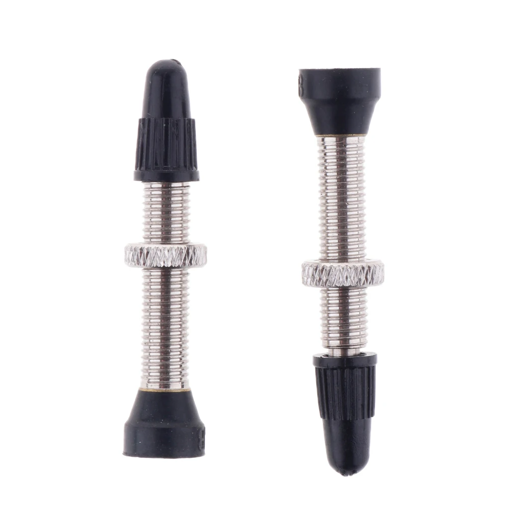 2x 48mm/1.89inch Bike Tubeless Presta Valve Stem with Rubber Base for Mountain Road Tubeless Bicycle Silvery, Golden