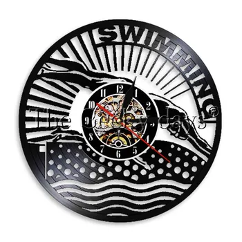 

1Piece Swimming Decorative Sport Theme Vinyl Record Wall Clock Swim Wall Art Clock Gift For Swimmer Coach Time Clock