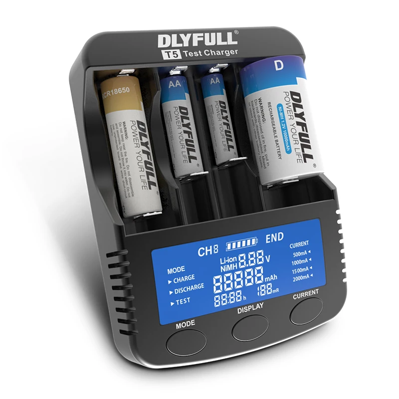 

DLYFULL T1 T4 T5 1.2V AA AAA AAAA NiMH lithium battery Charger LCD 3.7V 18650 18350 16340 10440 14500 26650 20170 32650 charger