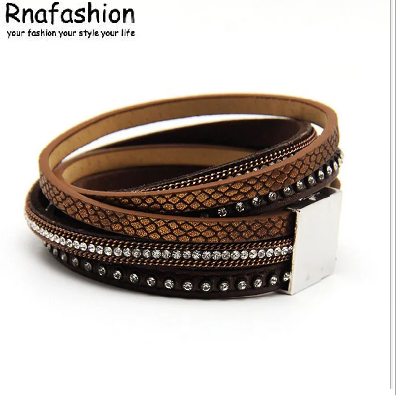 

RNAFASHION Fashion Punk Rock PU Leather Wrap Bracelet Multilayer Bracelets 8 Colors To Choose For Women Gift Jewelry