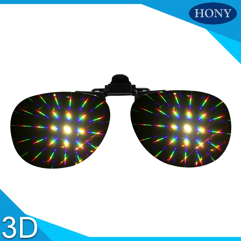 

5pcs Pack New Year Rave Parties Clip On 13500/Spirals 3D Fireworks Diffraction Glasses for Short-sighted Prescription People