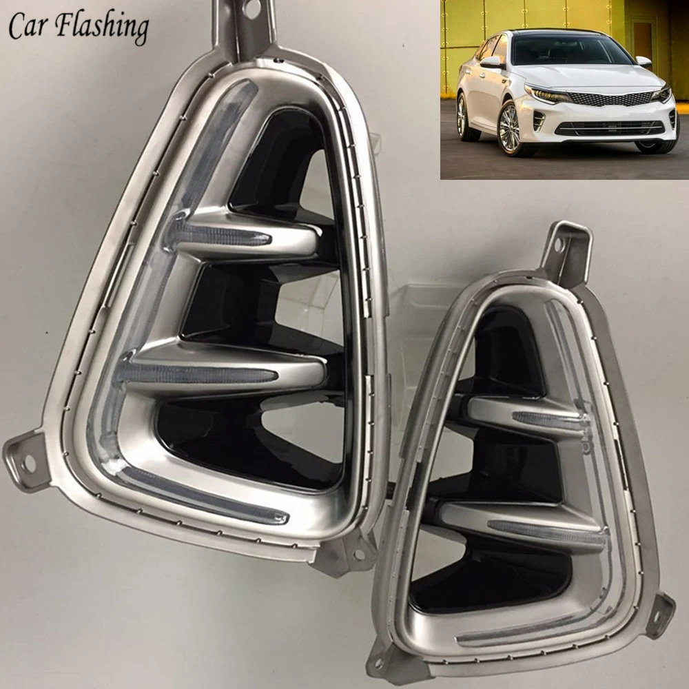

Car flashing 2pcs car styling For Kia K5 Optima 2016 2017 LED DRL Daytime Running Lights 12V Daylight Waterproof Fog Head Lamp