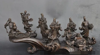 

xd 003228 19" chinese folk buddhism bronze 8 god Eight immortals Over the sea river statue