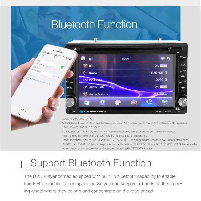 Top 1PC 6.5inch Double 2DIN Touch Car Stereo CD DVD Player Bluetooth USB SD AM FM TV Radio Car Accessories 4
