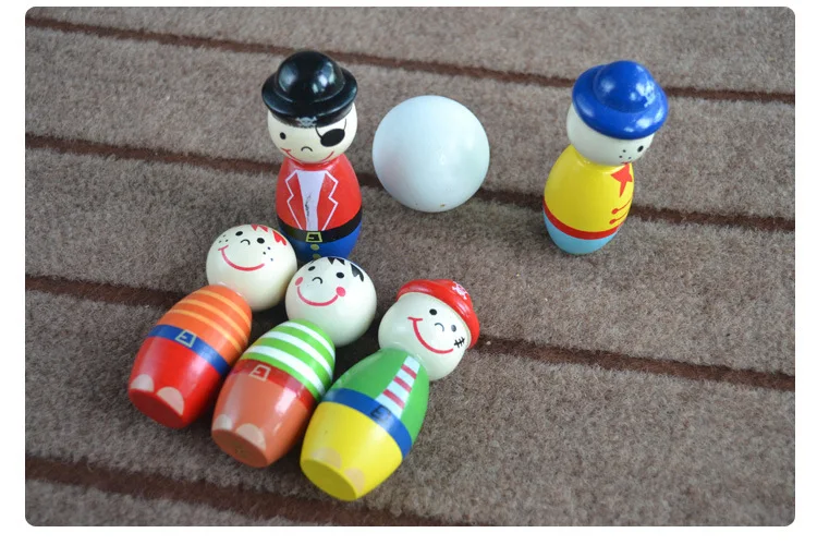 5 шт., деревянная кукла пирата из мультфильма, игрушечный боулинг, детские развивающие Мультяшные игрушки для детей, мячи