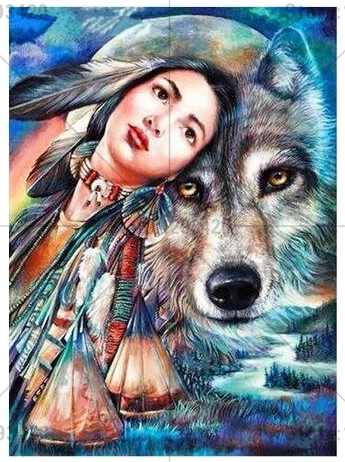 

3D Diamond embroidery animal diy 5d diamond painting wolf & pretty girl cross stitch needlework mosaic resin rhinestones crafts